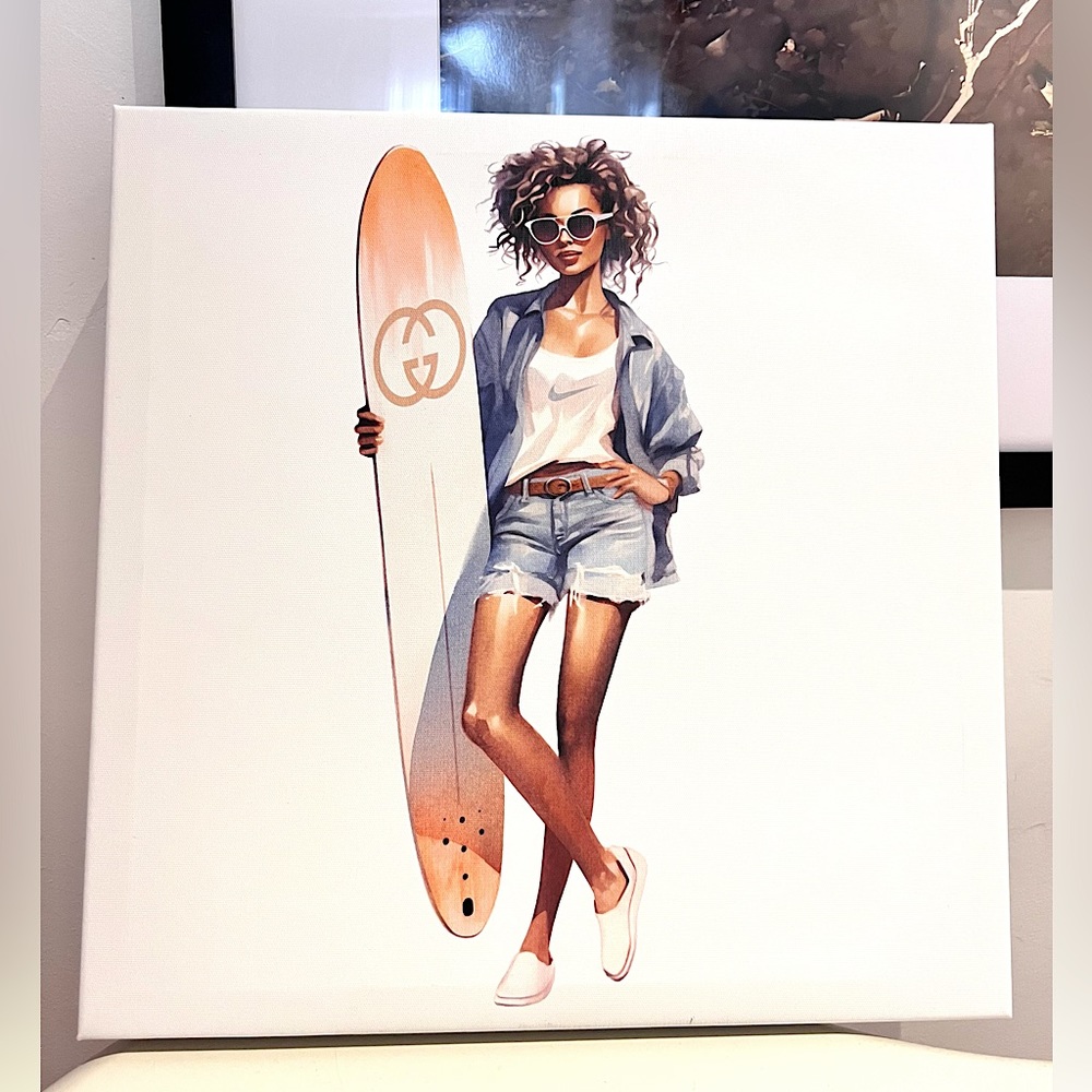 Girl with surfboard wall art 12х12